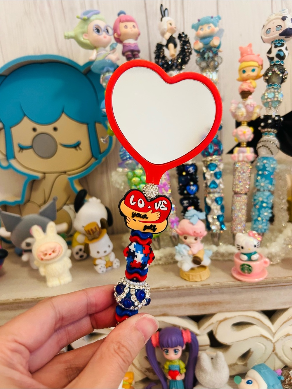 Heart-Shaped Beaded Mirror